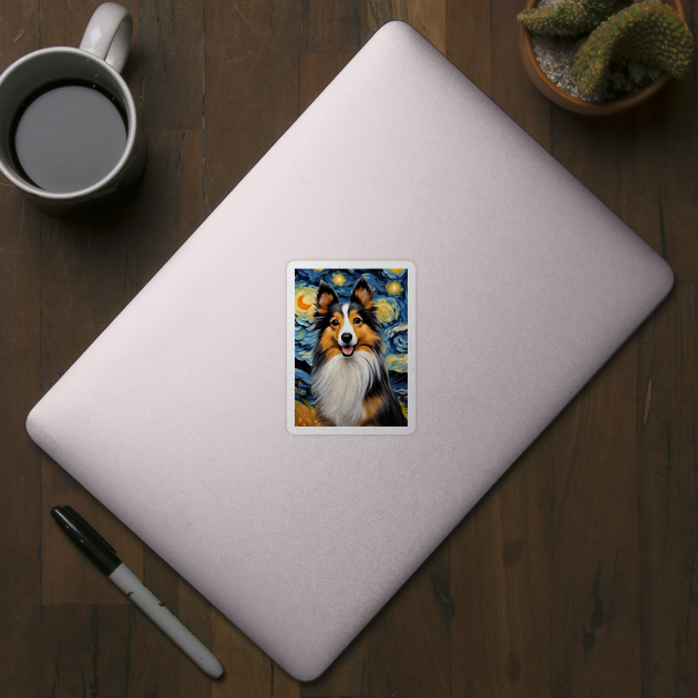 Cute Shetland Sheepdog Dog Breed Painting in a Van Gogh Starry Night Art Style by Art-Jiyuu